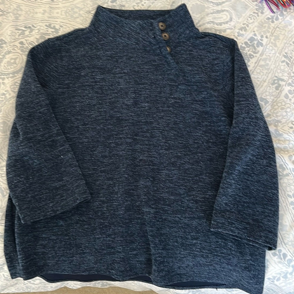 St . John’s Bay blue heather sweatshirt with decorative buttons at neck, size M